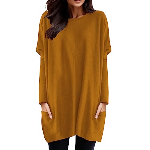 Damen Oversize Pullover, Sweatshirt Ohne Kapuze | Rundhals T Shirt Langarm Lässige Oberteile Oversized Casual Tshirt Lang Lose Elegant Pullover Locker Große Größen Longsleeve von Generic