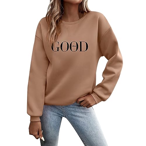 Damen Oversized Sweatshirt Ohne Kapuze, Rundhals Pulli | Pullover Langarm Longsleeve Casual Oberteil Lang Elegante Sport Sweatshirts Locker Tops Langärmelig Longshirt Große Größen von Generic