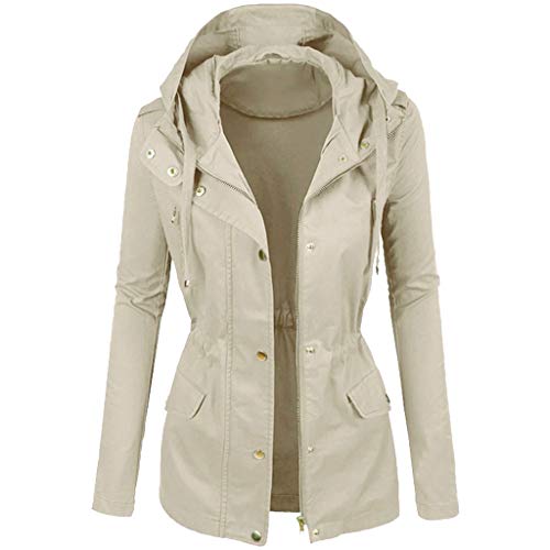 Damen Parka Leichter für, Frühlings- und Sommerjacke mit Kapuze, Damen-Outdoor-Mantel, Reisen, Wandern und Gehen, Durchgehender Reißverschluss, Außenmaterial aus Baumwoll-Twill (Khaki, M) von Generic