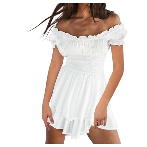 Damen Piratenkostüm Kleid, Piratenkleid Kurzes-Karneval Kostüm Damen Overall Kleider One Shoulder Minikleid Sexy Faschingskostüm Elegantes Lässig Einfarbig mit Rüschen Sommerkleid für Rave Party von Generic