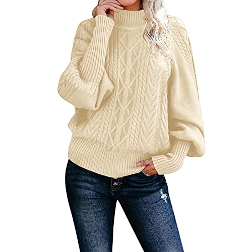 Damen Pullover Rollkragen, Baumwolle Zopfmuster Pullover Rollkragenpullover Damen Casual Oversize Strickpullover Damen Lang Pullover Damen Winter Kaschmir Damen Norweger Rollkragenpullover von Generic