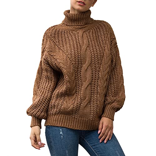 Damen Pullover Rollkragen, Baumwolle Zopfmuster Pullover Rollkragenpullover Damen Casual Oversize Strickpullover Damen Lang Warme Elegant Pullover Damen Damen Langarmshirt von Generic