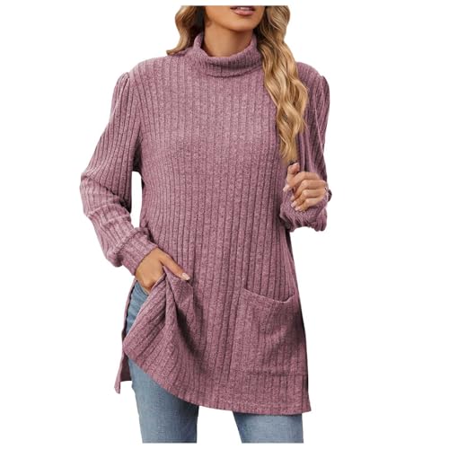 Damen Pullover Rollkragen, Einfarbig Rollkragenpullover Langarm Lose Elastisch Strickpullover Casual Warm Vintage Grobstrick-Pullover Damen Stilvoll Rollkragenpullover Warm Oversized Strickpullover von Generic