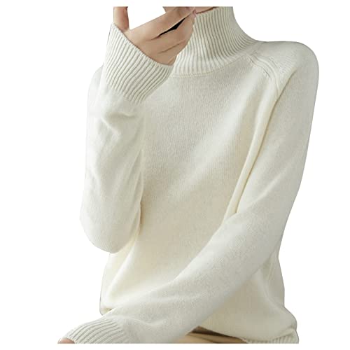 Damen Pullover Rollkragen, Strickpullover Damen Grobmaschig Oversized Strickpullover Langarm Basic Baumwoll Rolli Sweater Damen Rollkragenpullover Pullover Damen von Generic