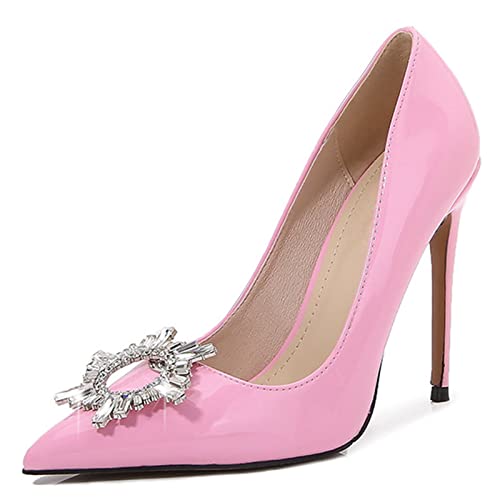 Damen-Pumps, Spitze Slip-On-Stiletto-Schuhe, Flacher Mund, geschlossener Zehenbereich, hoher Absatz, nackter Strass-Schuh, geeignet für Abendessen, Kleid, Freizeit, Karriere von Generic