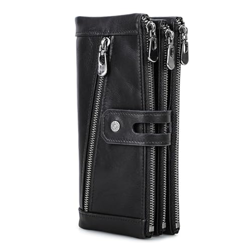 Damen RFID Leder Geldbörse Große Kapazität Bifold Echtes Leder Slim Design Vintage Stil für den täglichen Gebrauch Reisen, Schwarz, Einfarbig von Generic