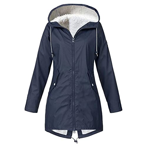 Damen Regenmantel Friesennerz gefüttert Damen Jacke Mantel Wasserdichter Regenmantel Lange Kapuzenjacke Warme Gefüttert Regenjacke Windproof Wintermantel von Generic