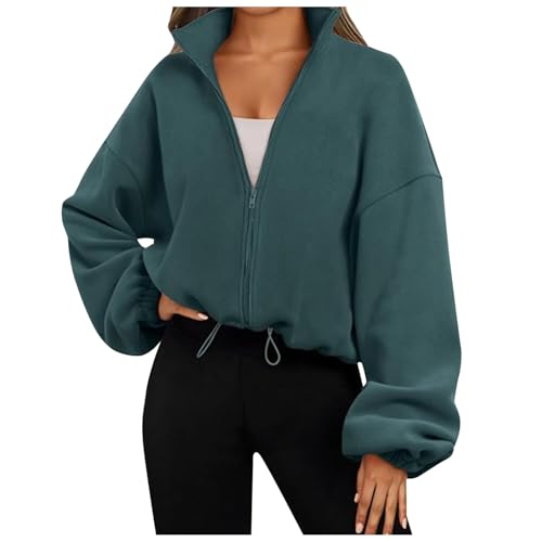 Damen Reißverschluss Sweatshirt Langarm Fleece Schüttelvlies Pulli Outwear Jacken Sweatjacke mit Kordelzug von Generic