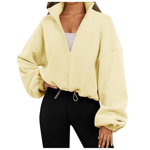 Damen Reißverschluss Sweatshirt Langarm Fleece Schüttelvlies Pulli Outwear Jacken Winter Bluse Sweatjacke mit Kordelzug von Generic