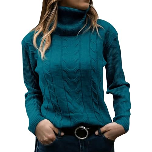 Damen Rollkragen Pullover Winter Vintage Lässige Strickpulli Einfarbig Casual Pullover Thermo Rollkragenshirt Strickpullover Damen Oversize Winterpullover Grobstrick Weich von Generic