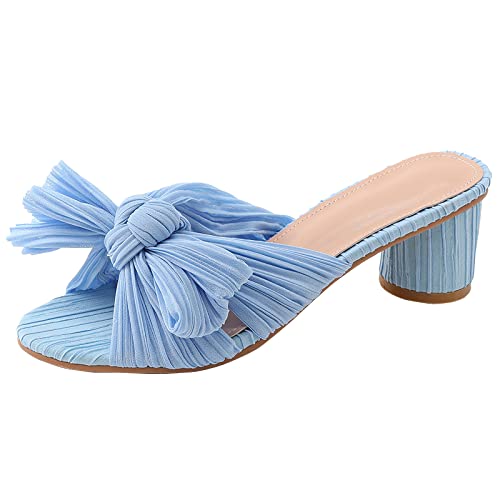 Damen Satin Kitten Heels Mules Sandalen Slip On Bowknot Open Toe Backless Dress Low Heeled Slipper Slides,Blue,39 EU/8 US Damen Satin Kitten Heels Mules Sandalen Slip On Bowknot Open Toe Backless Dress Low Heeled Slipper Slides,Blue,39 EU/8 US von Generic