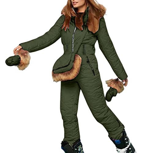 Damen Schneeanzug, Einteiliger Skioverall Winter Warme Schnee Skifahren Sätze Outdoor Jumpsuit Langer Overall mit Kapuze Reißverschluss Skianzüge wasserdicht von Generic