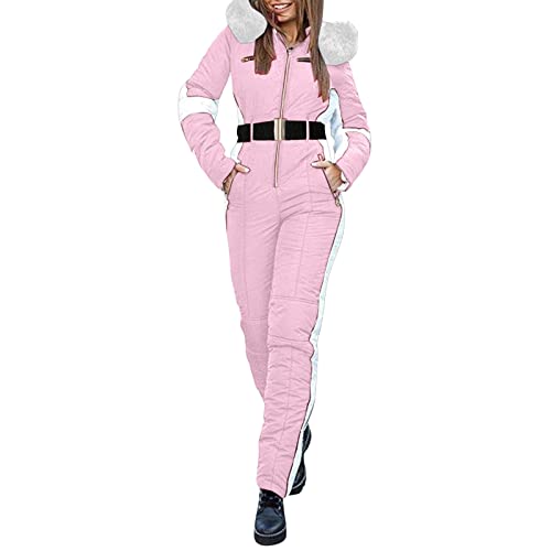 Damen Schneeanzug, Einteiliger Skioverall Winter Warme Schnee Skifahren Sätze Outdoor Jumpsuit Langer Overall mit Kapuze Reißverschluss Skianzüge wasserdicht von Generic