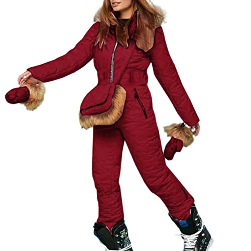 Damen Schneeanzug, Einteiliger Skioverall Winter Warme Schnee Skifahren Sätze Outdoor Jumpsuit Langer Overall mit Kapuze Reißverschluss Skianzüge wasserdicht von Generic