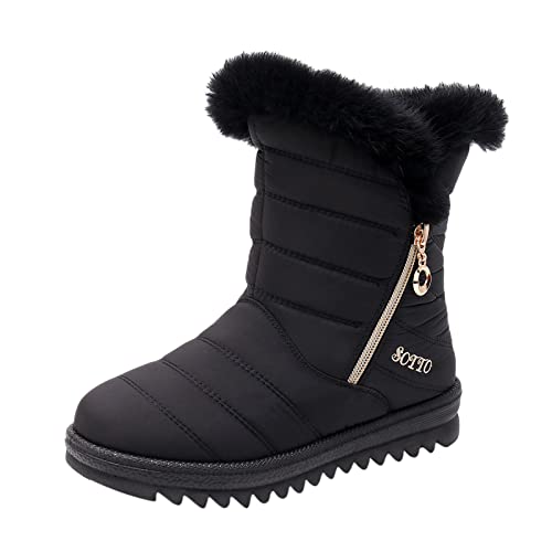 Damen-Schneestiefel, Winterstiefel für Damen, UK, wasserdichte Wanderstiefel, warm gefüttert, rutschfest, Damenstiefel mit mittlerer Wade, gemütliche Stiefeletten mit seitlichem Reißverschluss, Schuhe von Generic