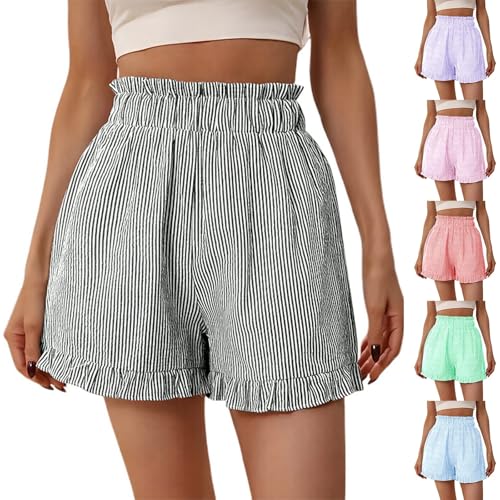 Damen Shorts Sommer Baumwolle Elastisch High Waist Kurze Hosen Casual Rüschen Strandshorts Einfarbig Freizeit Shorts Sweatpants Damen Shorts Sommer Baumwolle Elastisch High Waist Kurze Hosen Casual Rüschen Strandshorts Einfarbig Freizeit Shorts Sweatpants von Generic