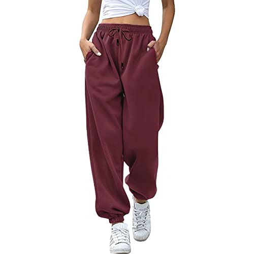 Damen Sport Hose High Waist- Sporthose Locker| mit Taschen Fleece Gefüttert Frauen Sweatpants Freizeithose Yogahose Lang Laufhose Schlupfhose Sporthosen Blau von Generic