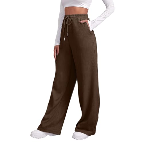 Damen Sport Hose High Waist- Sporthose Locker | mit Taschen Gummizug Kordelzug Fleece Gefüttert Freizeithose Weites Bein Hosen Yogahose Laufhose Miederhose von Generic