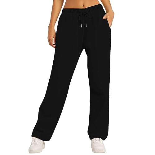 Damen Sport Hose High Waist- Sporthose Locker | mit Taschen Gummizug Kordelzug Freizeithose Yogahose Laufhose Frauen Weites Bein Hosen Sweatpants Sport Hose Laufhose Lang Locker von Generic