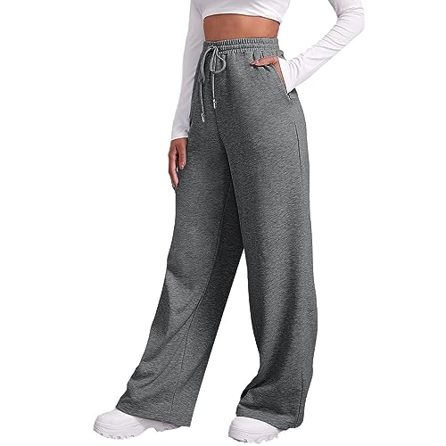 Damen Sport Hose High Waist- Sporthose Locker | mit Taschen Gummizug Kordelzug Freizeithose Yogahose Laufhose Frauen Weites Bein Hosen Sweatpants Sport Hose Laufhose Lang Locker von Generic