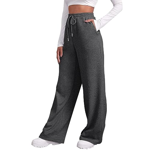 Damen Sport Hose High Waist- Sporthose Locker | mit Taschen Gummizug Kordelzug Freizeithose Yogahose Laufhose Frauen Weites Bein Hosen Sweatpants Sport Hose Laufhose Lang Locker von Generic