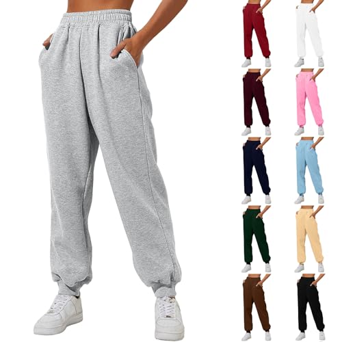 Damen Sporthose Jogginghose Laufhosen Gummibund Sweathose mit Taschen Stoffhose High Waist Bequeme Lockere Freizeithose Fitness Loungewear von Generic