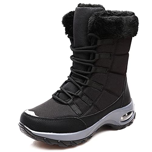 Damen-Stiefel, Winter-Damen-Stiefel, warme Plüsch-Mittelkalb-Damen-Schneestiefel, Schnür-Outdoor-wasserdichte Wanderstiefel von Generic