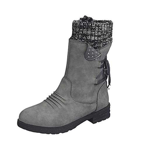 Damen-Stiefeletten, Damen-Winterstiefel, leichte Damen-Schneestiefel, warme, rutschfeste, klobige Wanderstiefel, modische Schnürstiefel bis zur Mitte der Wade, Outdoor-Walking-Fitnessschuhe, von Generic