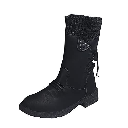 Damen-Stiefeletten, Damen-Winterstiefel, leichte Damen-Schneestiefel, warme, rutschfeste, klobige Wanderstiefel, modische Schnürstiefel bis zur Mitte der Wade, Outdoor-Walking-Fitnessschuhe, von Generic