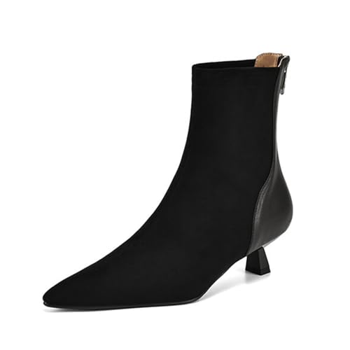 Damen-Stiefeletten, hohe Absätze, Spitze Zehenpartie, Wildleder, Hufeisenabsatz, Stiefeletten, Slip-on-Pumps, Schuhe, Ledernähte, Paar mit einem Kleid und Leggings, hohe Höhe 5 cm von Generic