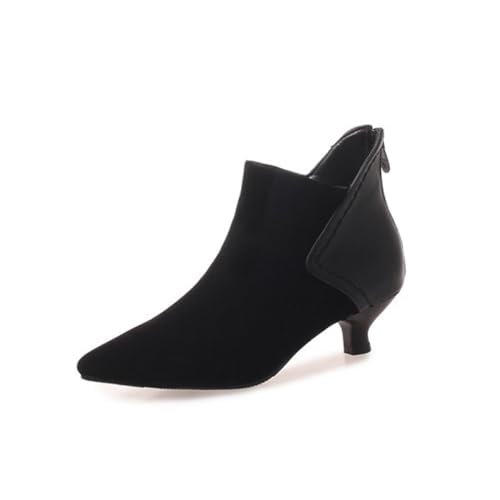 Damen-Stiefeletten, hohe Absätze, kleine Absätze, Spitze Zehenpartie, Wildleder, Hufeisenabsatz, Booties, Slip-on-Pumps, Schuh-Nähnähte, Paar mit einem Kleid und Leggings, hohe Höhe 5 cm von Generic