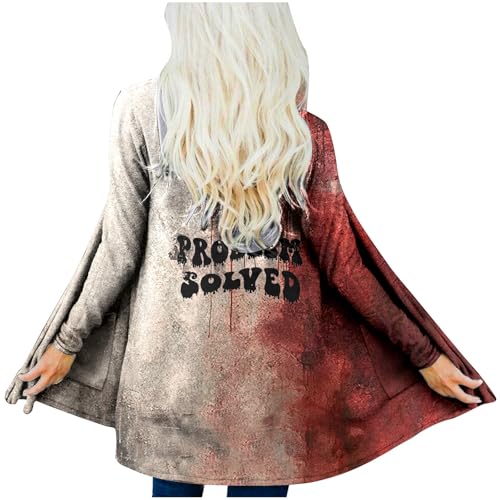 Damen Strickjacke Lang Halloween Strickjacken Horror Muster Cardigan Jacke Dünne Casual Langarm Sommerjacke Strickweste Entsetzen Blutig Open Front Outwear mit Blutigem Einfarbig Freizeit Jacket von Generic