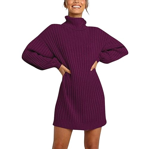 Damen Strickkleid, Einfarbige Rundkragen Bodycon Pullover Minikleid A-Linien Knielang Große Größen Zopfmuster Kleid Strickkleid Cocktail Strickkleid Damen Für Business von Generic