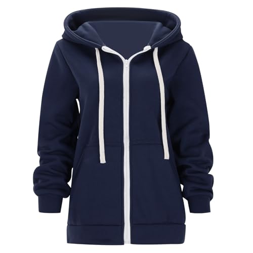 Damen Sweatjacke, Langarm Hoodie Casual Einfarbig Oversize Sportjacke Mit Tasche Basic Hoodie Mit Reißverschluss Herbst Winter Thermojacke Damen Zipper Hoodie Damen College Kuscheljacke Damen von Generic