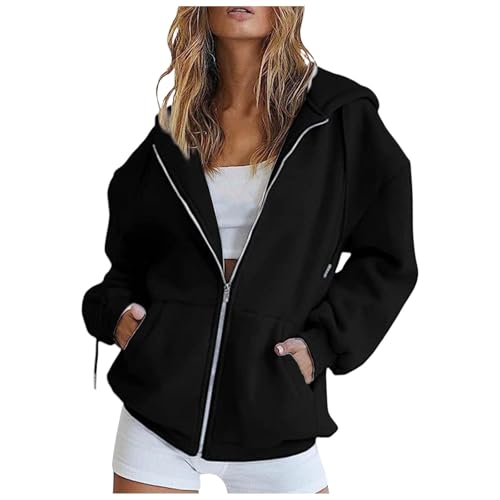 Damen Sweatjacke Oversized Sweatshirt Jacke Mit Kapuze - Baumwoll Zipper Hoodie Kapuzenjacke Langarm Sweatshirt Sport Style Casual Kapuzenpullover mit Reißverschluss von Generic