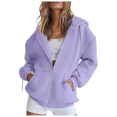 Damen Sweatjacke Oversized Sweatshirt Jacke Mit Kapuze - Baumwoll Zipper Hoodie Kapuzenjacke Langarm Sweatshirt Sport Style Casual Kapuzenpullover mit Reißverschluss von Generic