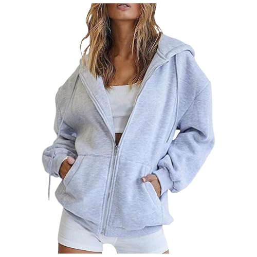 Damen Sweatjacke Oversized Sweatshirt Jacke Mit Kapuze - Baumwoll Zipper Hoodie Kapuzenjacke Langarm Sweatshirt Sport Style Casual Kapuzenpullover mit Reißverschluss von Generic