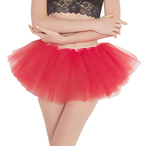 Damen-Tüllrock, Unterrock Damen Elastisch Tüll Tüllrock Rot 80er Rock Tütü Dirndl Damen Kurz Teen Dance Dress Up Party Zubehör Ballett Kurz Party Prom Rock von Generic