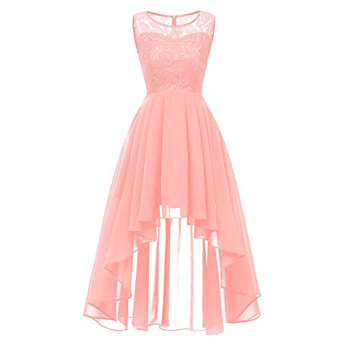 Damen Vokuhila Cocktailkleid Abendkleider Elegant für Hochzeit Festliche Kleider Ärmellos Brautjungfernkleid (Pink, M) von Generic