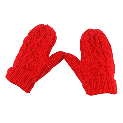 Damen Wärmer verdicken gestrickte Finger Thermal Skihandschuhe Fäustlinge Handschuhe Damen Fingerlos Mit Kappe (Red, One Size) von Generic