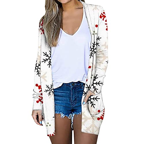 Damen Weihnachts Strickjacke Cardigan Damen Lang Mit Bunt Lustig Weihnachten Muster Klassiker Basic Weihnachtsjacke Damen Große Größen Open Front Langarm Damen Strickjacken Rentier Weihnachten Jacke von Generic