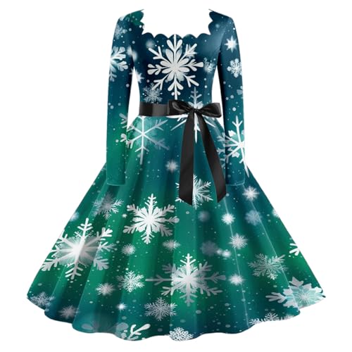 Damen Weihnachtskleider, Weihnachtsoutfit Damen Maxikleider a Linie Vintage Partykleid Weihnachtlich Bedruckt Cocktailkleid Frauen Blusenkleid Christmas Dresses von Generic