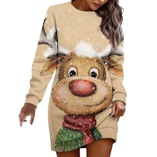 Damen Weihnachtskleider - Pulloverkleid Damen Langarm Weihnachten Snowflake Print Kleid Weihnachtspulli Elegant Weihnachten Pullover Damen FüR Frauen MäDchen Casual Christmas Weihnachtskleid von Generic