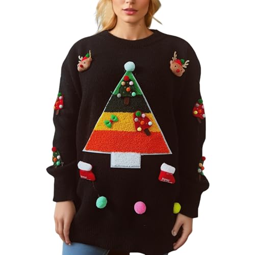 Damen Weihnachtspullover, Damen Pullover, Langarm Christmas Jumper Women Alpaka Weihnachtsbaum Muster Pullover Damen Grosse Grössen Kuschelig Weihnachten Pullover Damen Weihnachts Oberteile Für Frauen von Generic