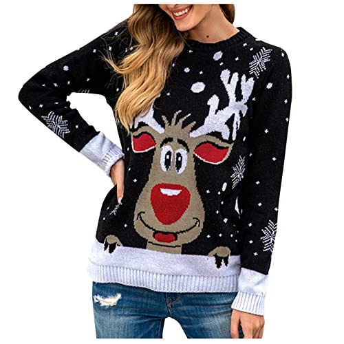 Damen Weihnachtspullover, Fleecepullover Damen Weiches, Langarm Christmas Jumper Alpaka Weihnachtsbaum Muster Pullover Große Größen Kuschelig Weihnachten Pullover Weihnachts-Mottoparty Pullover Damen von Generic