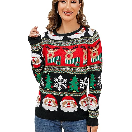 Damen Weihnachtspullover, Fleecepullover Damen Weiches, Langarm Weihnachtspullover Lustig Weinglas Weihnachts Muster Pulli Große Größen Moderne Weihnachts Sweatshirt Weihnachts Oberteile Für Frauen von Generic