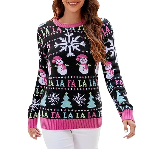 Damen Weihnachtspullover, Fleecepullover Damen Weiches, Rundhals Kaschmir Pullover Damen Mit Weihnacht Cartoon-Animations Druck Kuschelig Winte Damenpullover Weihnachts-Mottoparty Pullover Damen von Generic