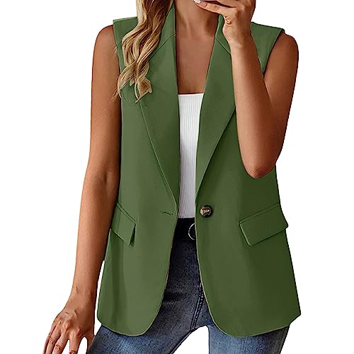 Damen Weste Ärmellos Blazer Jacke Elegant Einfarbig Kurze Gilet Tank Top mit Tasche von Generic