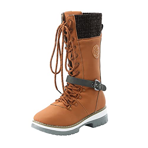 Damen-Winter-Knöchel-Schneestiefel mit warmem Fellfutter, Wanderstiefel, Damen-Schnürstiefeletten, warme, pelzgefütterte Mittelkalb-Stiefel, Wander- und Outdoor-Trekkingstiefel, rutschfeste, leichte von Generic