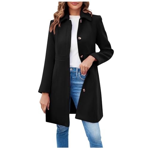 Damen Winterjacke Warm Jacke Damen Mantel Damen Winter Trenchcoat Damen Lang Damen Mantel Winter Lang Softshell Jacke Damen Herbst Jacke Damen Fleece Jacke Damen (Schwarz, L) von Generic